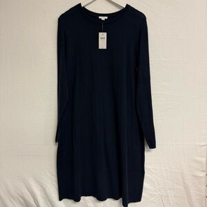 J. Jill Knit Dress NWT Navy Blue Simple ribbed detail at neck,‎ wrist and hem L